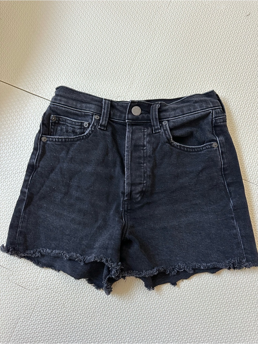 Denim Forum Black Frayed Hem Jean Shorts